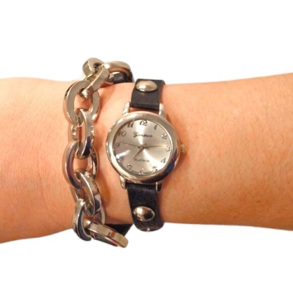 Geneva Platinum No. 9646 Black Leather Wrap Around Watch - Picture 11 of 14